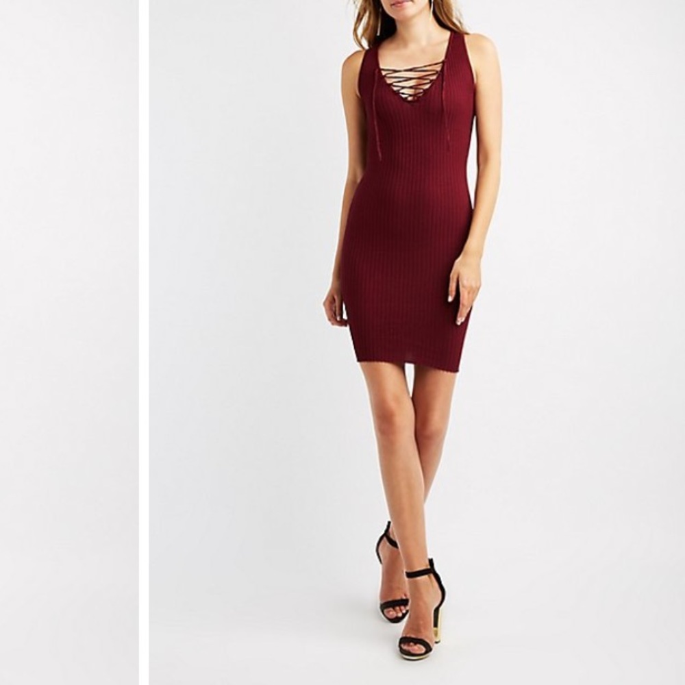 Ribbed lace up bodycon dress